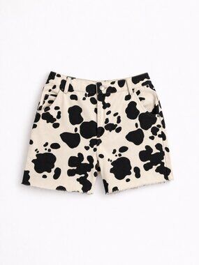 Emory Park Cow Print Denim Shorts Women Size‎ S Raw Hem